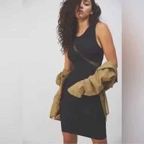 Intimately Free People Black Hide and Seek Ribbed Mesh Bodycon Dress Sleeveless - Picture 2 of 14